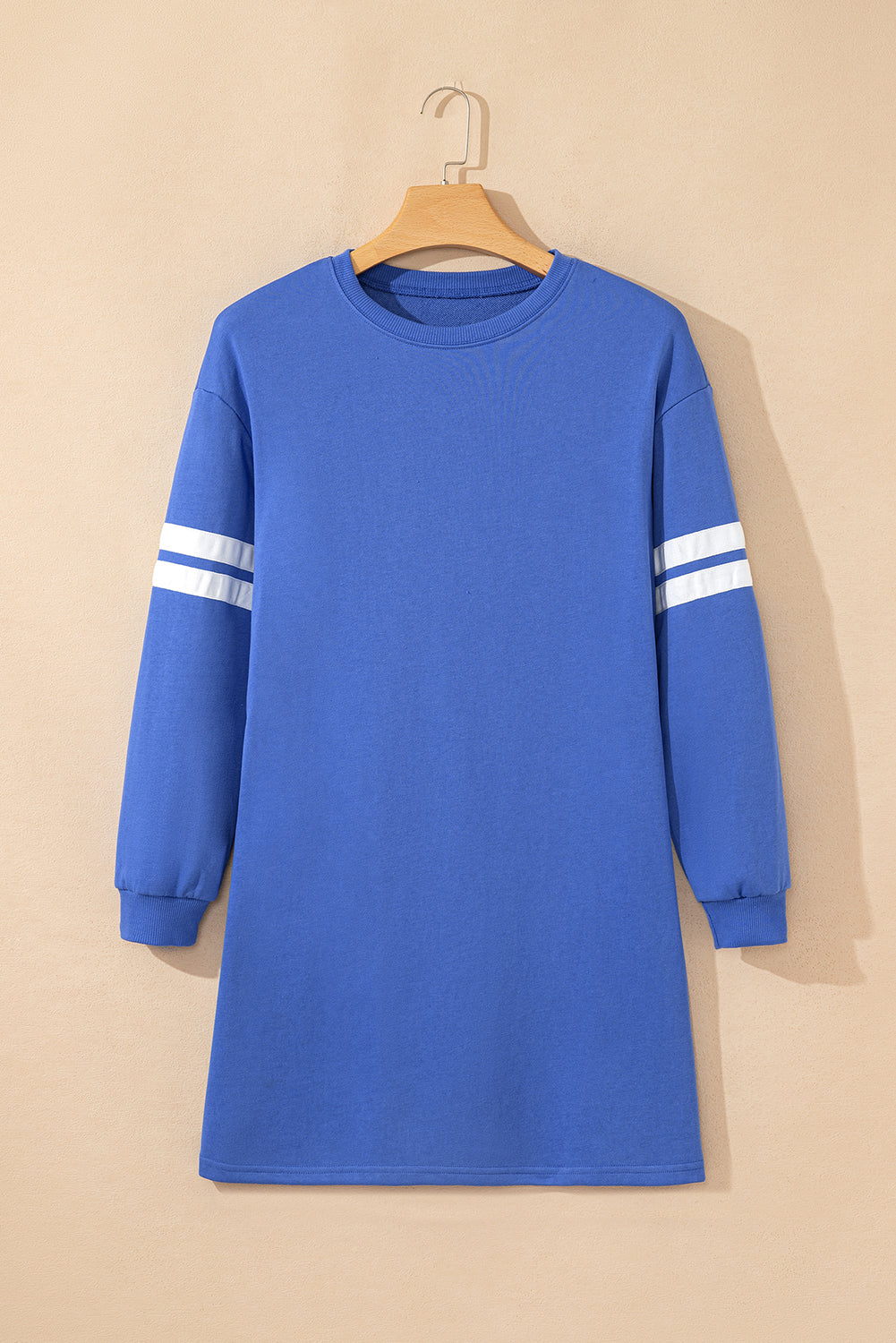Tillandsia Purple Varsity Contrast Banded Sleeve Shift Sweatshirt Dress