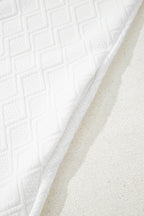 White Textured Jacquard Colorblock Edge Puff Sleeve Quarter Zip Mini Dress
