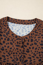 Brown Leopard Print Ruffled Puff Sleeve Blouse