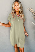 Laurel Green Buttoned Collar Shift T-shirt Mini Dress
