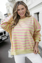 Yellow Stripe Stylish Overlap Detail Drop Shoulder Pullover Sweatshirt