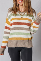 Multicolour Stripe Drop Shoulder Crew Neck Sweater