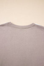 Oatmeal Varsity Striped Detail Crewneck Pullover Elastic Sweatpants 2pcs Outfit