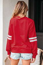 Rose Red Varsity Striped Detail Drop Shoulder Oversized Sweatshirt
