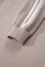 Oatmeal Varsity Striped Detail Crewneck Pullover Elastic Sweatpants 2pcs Outfit