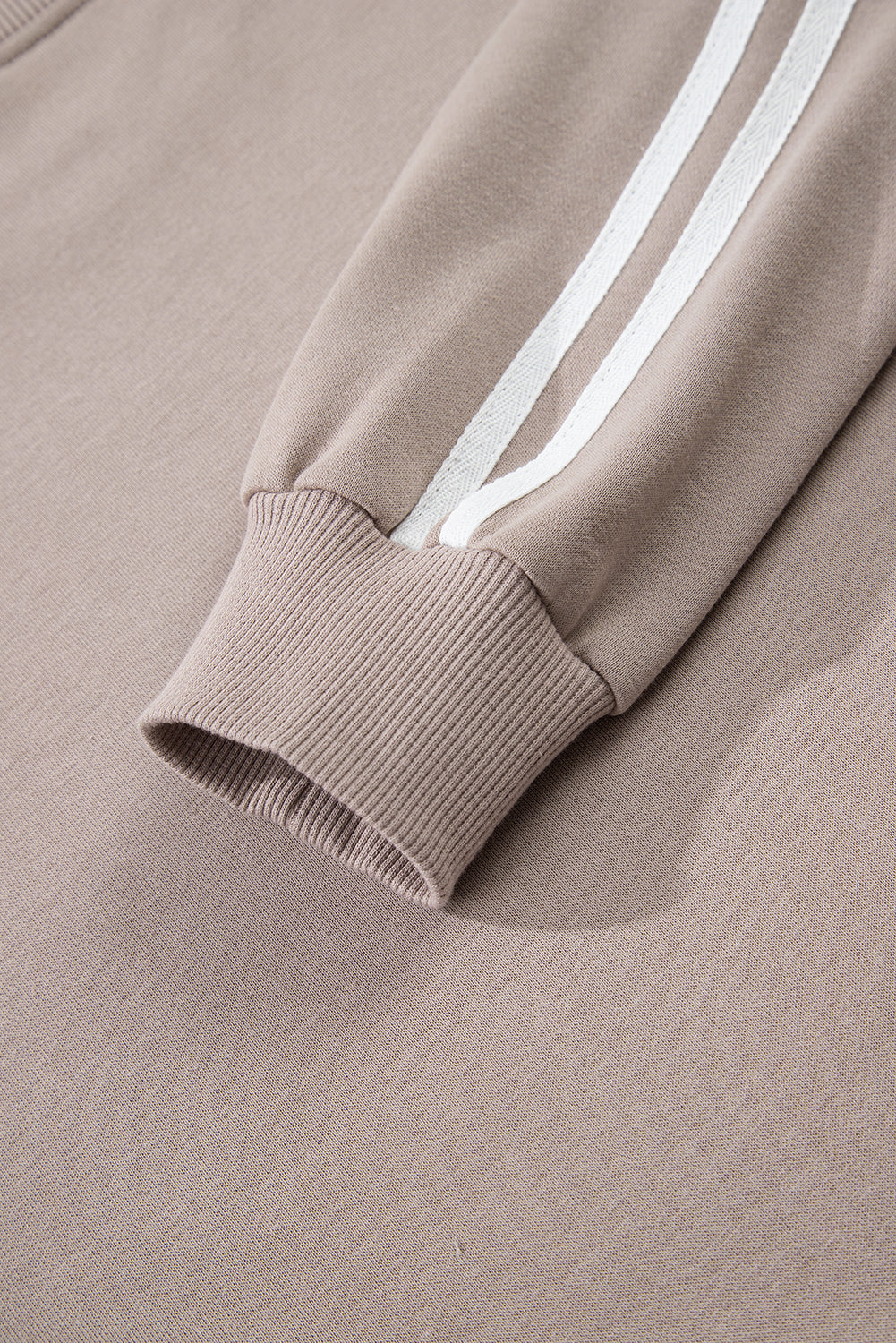 Oatmeal Varsity Striped Detail Crewneck Pullover Elastic Sweatpants 2pcs Outfit