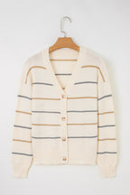 Multicolour Striped Buttoned Front V Neck Drop Shoulder Cardigan Sweater