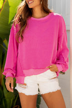 Strawberry Pink Twisted Rib Uneven Hem Drop Shoulder Loose Knit Top
