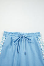 Beau Blue Floral Patchwork Drop Shoulder Pullover and Sweatpants Lounge Set