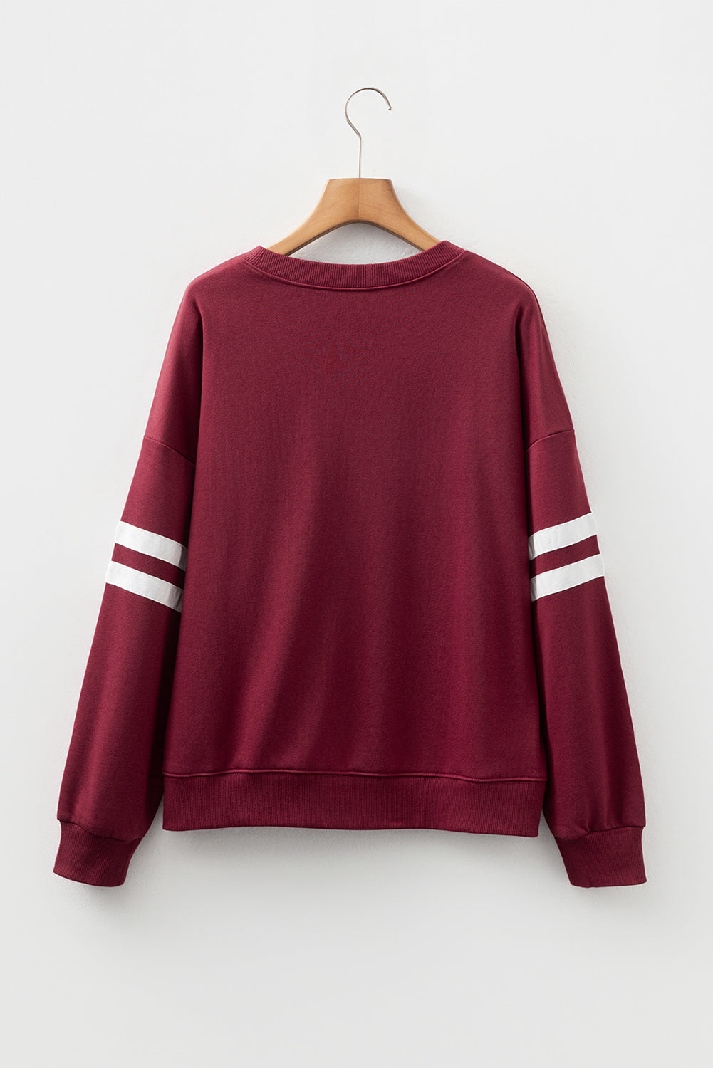 Rose Red Varsity Striped Detail Drop Shoulder Oversized Sweatshirt