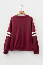 Rose Red Varsity Striped Detail Drop Shoulder Oversized Sweatshirt