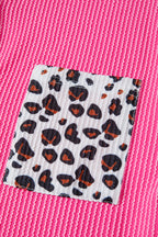 Rose Red Leopard Patched Twisted Ribbed Western Casual Shacket