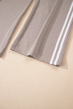 Oatmeal Varsity Striped Detail Crewneck Pullover Elastic Sweatpants 2pcs Outfit