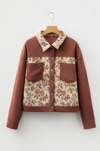 Medium Grey Ribbed Retro Floral Patchwork Shirt Style Jacket