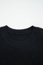 Dark Brown Color Block Knit Striped Sleeve Detail Casual Sweater