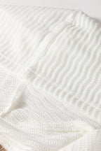 Khaki Stripe Buttoned V Neck Textured Hooded Plus Size Top