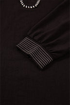 Black Contrast Stitched Detail V Neck Ruffle Long Sleeve Blouse