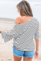 Black Stripe Half Sleeve Scoop Neck Loose Top