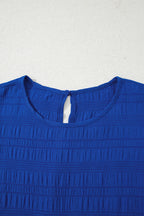 Dark Blue Textured Flutter Sleeve Ruffled Mini Dress