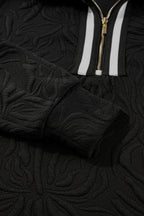 Black Jacquard Textured Quarter Zipper Shift Mini Dress