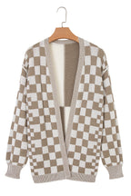 Brown Checkered Open Front Drop Shoulder Cardigan