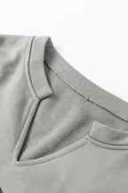 Medium Grey Sequin Happy Halloween Graphic Notched Neck Long Sleeve Loose Top