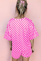 Rose Checkered Top and Short Casual 2pcs Set