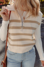 Khaki Stripe Ribbed Half Zip Collared Sweater Vest