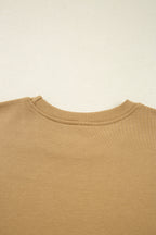 Camel Floral Striped Patchwork Ruffled Sleeve Crew Neck Sweatshirt
