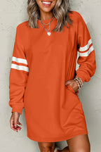 Tillandsia Purple Varsity Contrast Banded Sleeve Shift Sweatshirt Dress