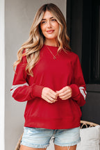 Rose Red Varsity Striped Detail Drop Shoulder Oversized Sweatshirt
