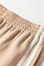 Oatmeal Varsity Striped Detail Crewneck Pullover Elastic Sweatpants 2pcs Outfit