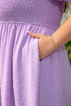 Wisteria Swiss Dot Smocked Frilled Neckline Short Sleeve Plus Size Dress