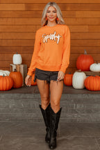 Grapefruit Orange Spooky Graphic Halloween Crew Neck Holiday Sweatshirt