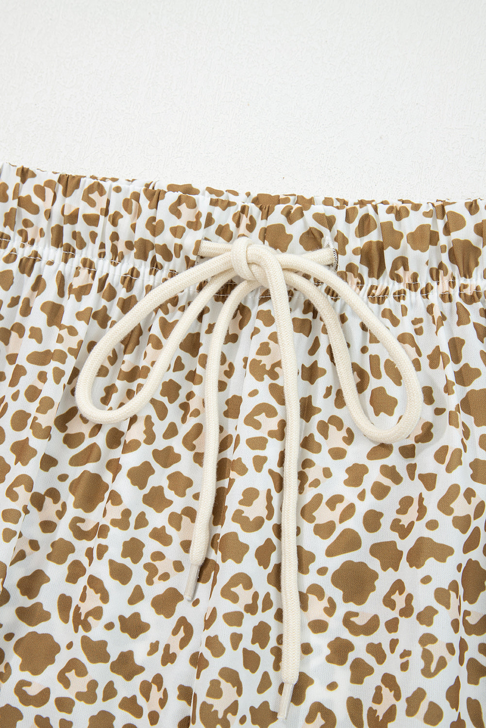 Khaki Leopard Drawstring Elastic Waistband Loose Pants