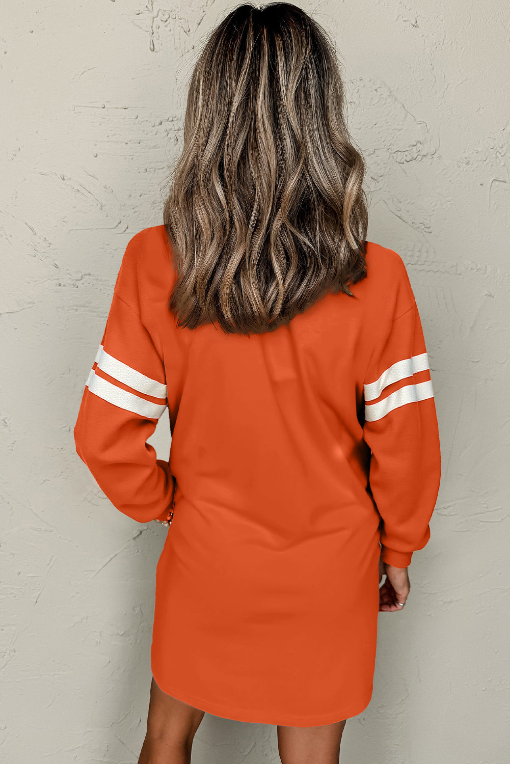 Tillandsia Purple Varsity Contrast Banded Sleeve Shift Sweatshirt Dress