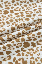 Khaki Leopard Drawstring Elastic Waistband Loose Pants