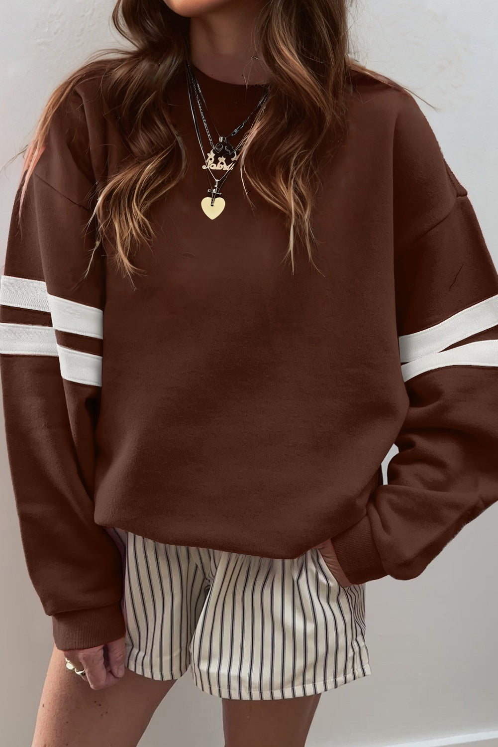 Rose Red Varsity Striped Detail Drop Shoulder Oversized Sweatshirt