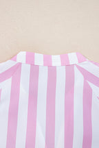 Rose Stripe Bracelet Sleeve Buttons Loose Mini Dress