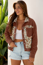 Medium Grey Ribbed Retro Floral Patchwork Shirt Style Jacket