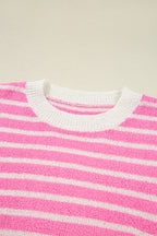 Multicolour Color Block Striped Patchwork Dolman Sleeve Slit Sweater