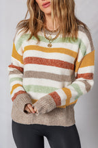 Multicolour Stripe Drop Shoulder Crew Neck Sweater