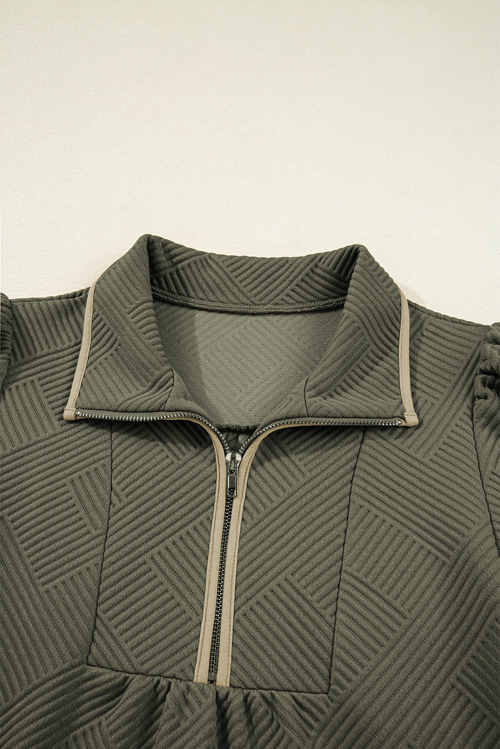 Jungle Green Quarter Zip Collar Bracelet Sleeve Textured Mini Dress