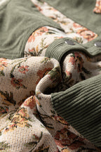 Medium Grey Ribbed Retro Floral Patchwork Shirt Style Jacket