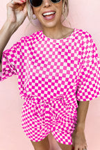 Rose Checkered Top and Short Casual 2pcs Set