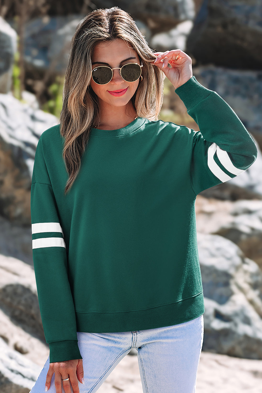 Rose Red Varsity Striped Detail Drop Shoulder Oversized Sweatshirt