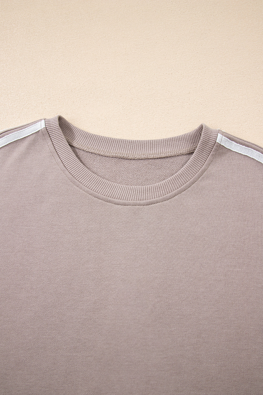 Oatmeal Varsity Striped Detail Crewneck Pullover Elastic Sweatpants 2pcs Outfit