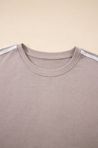 Oatmeal Varsity Striped Detail Crewneck Pullover Elastic Sweatpants 2pcs Outfit