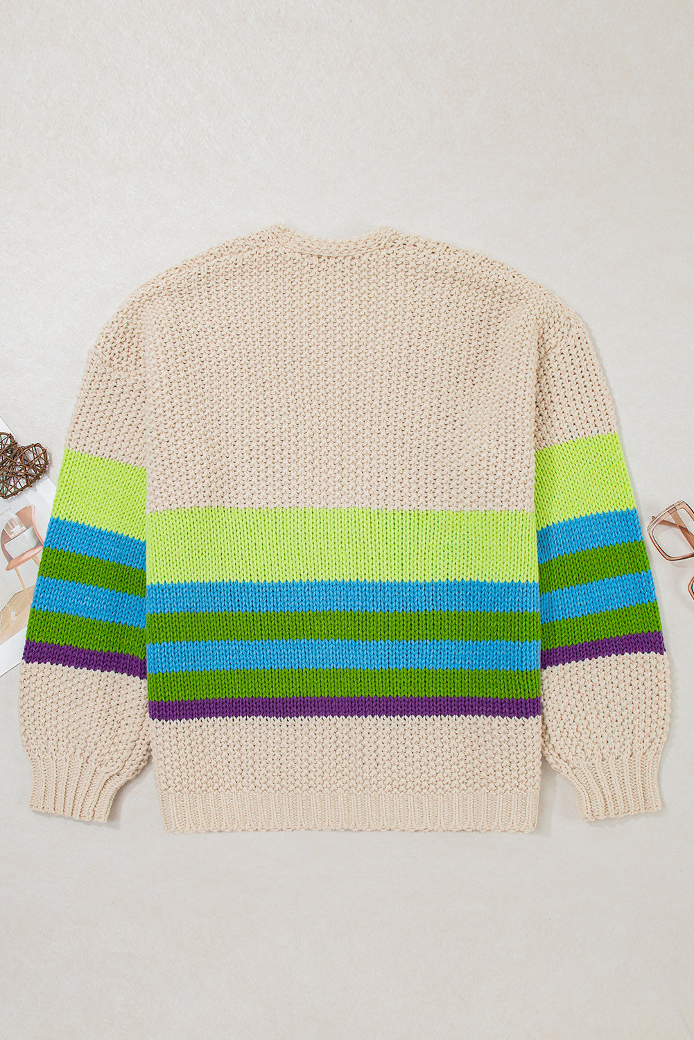 Parchment Color Block Crochet Open Front Plus Size Cardigan