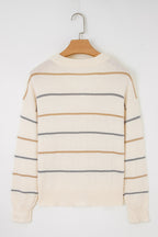 Multicolour Striped Buttoned Front V Neck Drop Shoulder Cardigan Sweater